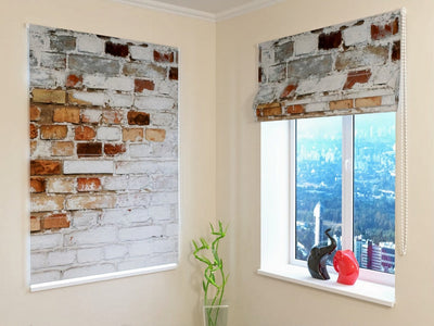 Roman blinds for kitchen - Old white brick wall - your size Tapetenshop.lv