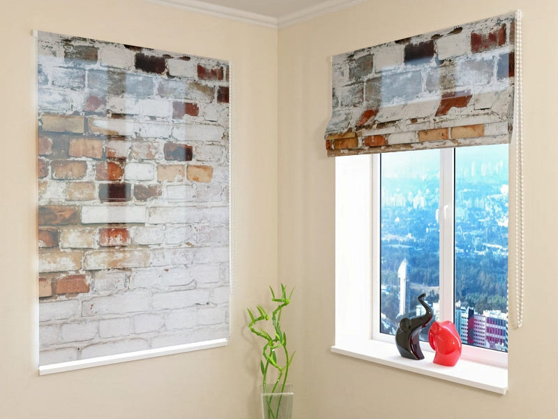 Roman blinds for the kitchen - old white brick wall - your size walletenshop.lv