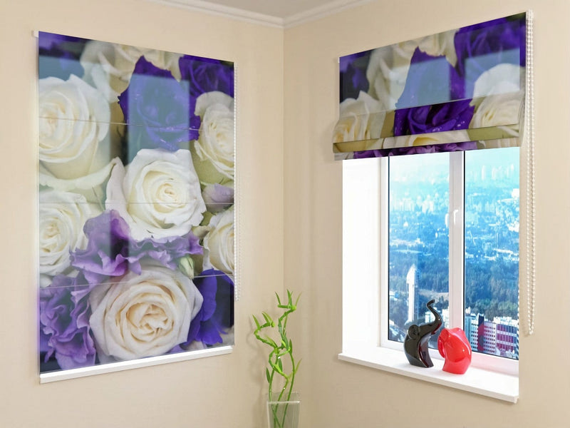 Romantic blinds for room - Purple and white rose bouquet Tapetenshop.lv