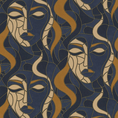 Portrait of a woman in mosaic technique blue/beige, 3772460 Tapetenshop.lv