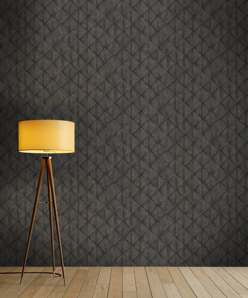 Wallpaper with concrete slabs and 3D effect in anthracite color, 377425 AS Creation