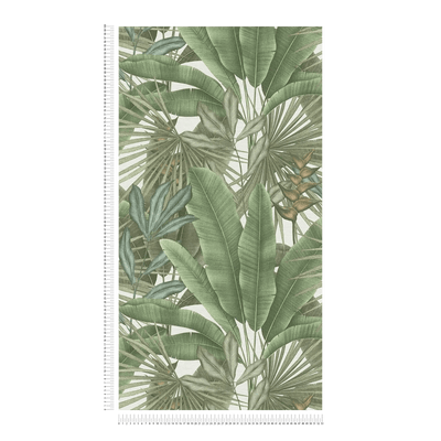 Tapetes ar džungļu lapu rakstu un krāsainiem akcentiem, zaļā, 396472 AS Creation