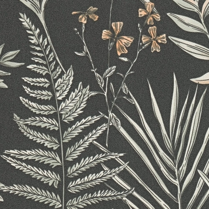 Tapetes ar eksotiskam lapām: melnbaltas, AS CREATION 394341 AS Creation