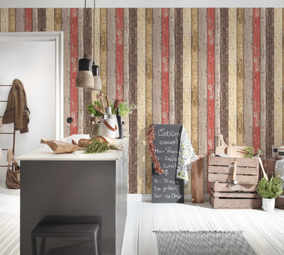 Vintage and rustic wood-grain wallpaper - brown, red, 895127 AS Creation