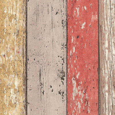 Vintage and rustic wood-grain wallpaper - brown, red, 895127 AS Creation