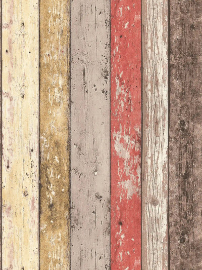 Wallpaper with wooden pattern in vintage and country style - brown, red, 895127 AS Creation