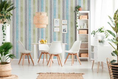 Wallpaper with vintage wooden pattern - blue, green, white, 855077 AS Creation