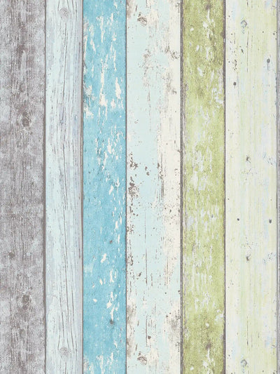 Wallpaper with vintage wooden pattern - blue, green, white, 855077 AS Creation