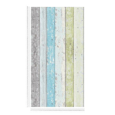 Wallpaper with vintage wooden pattern - blue, green, white, 855077 AS Creation