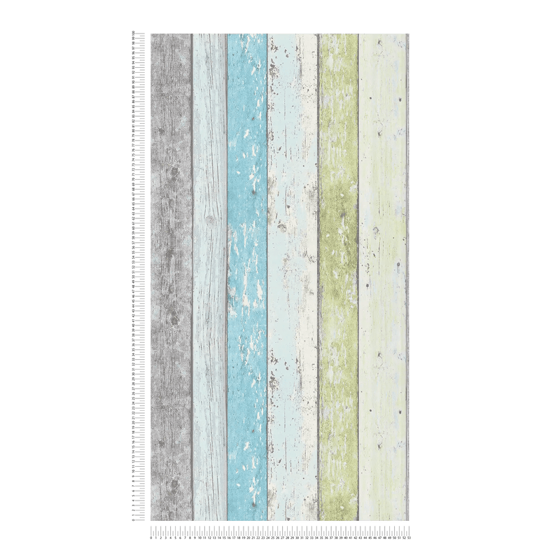 Wallpaper with wooden pattern in vintage style - blue, green, white, 855077 AS Creation