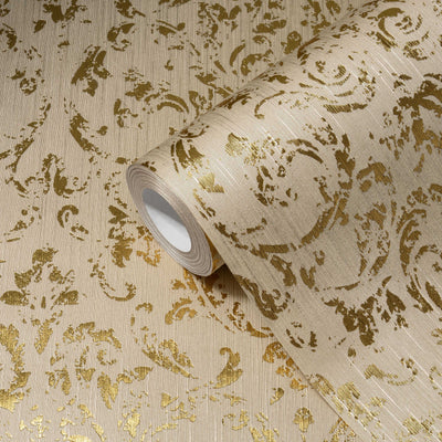 Wallpaper with ornament with metallic effect, beige, gold - 306602 AS Creation