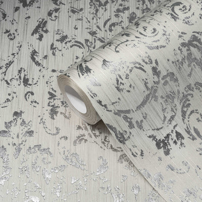 Wallpaper with an ornament with metallic effect, gray, silver 306601 AS Creation