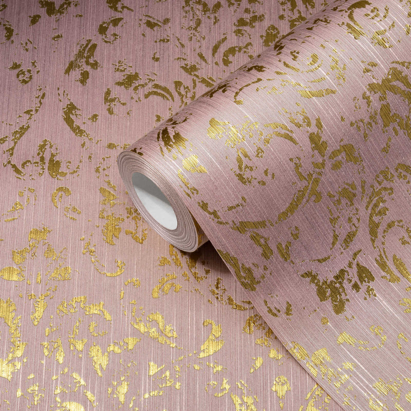 Wallpaper with an ornament with metallic effect, pink, gold - 306604 AS Creation