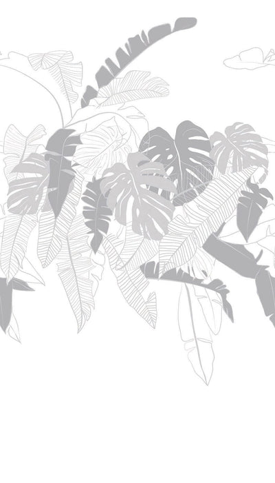 Džungļu tapetes ar palmu lapu motīvu - baltā, pelēkā krāsā, 389101 AS Creation
