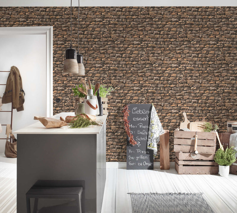 Wallpaper with stone imitation AS Creation 9079-12 brown AS Creation