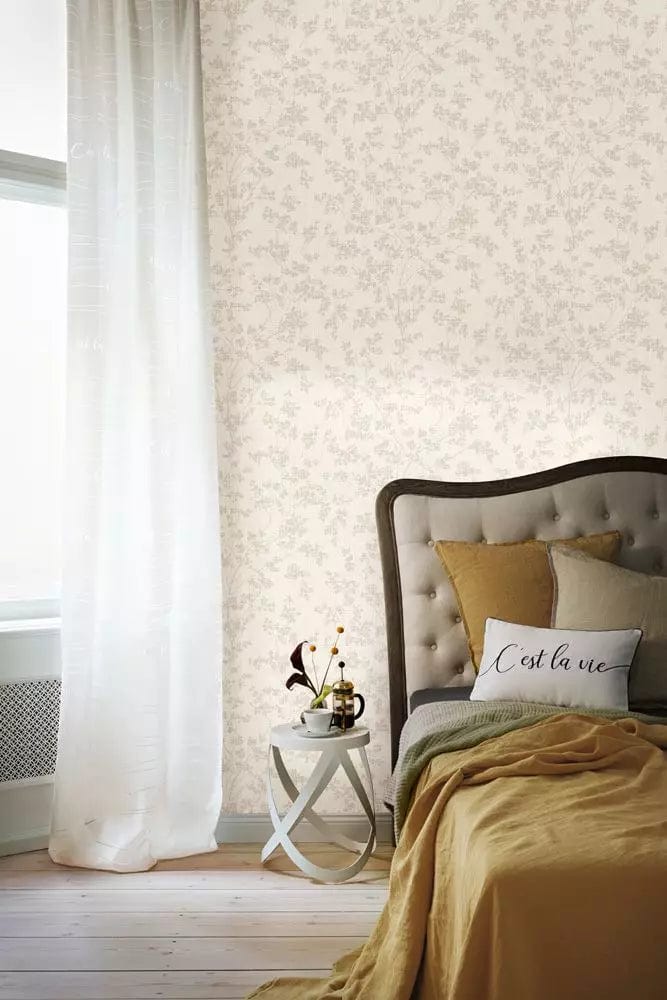 Wallpaper with fine twigs on textile and gentle shine, 653847 rasch