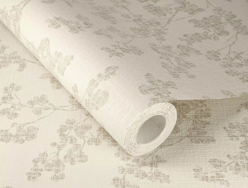 Wallpaper with fine twigs on textile and gentle shine, 653847 rasch