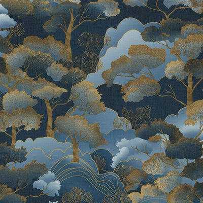 Wallpaper with stylized trees blue/gold, Erismann, 3770510 Tapetenshop.lv