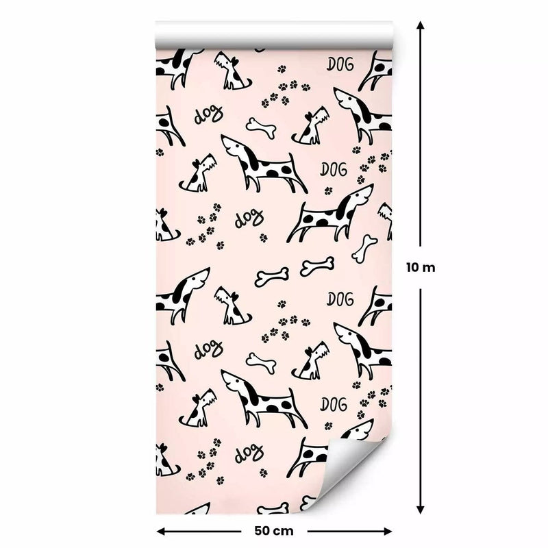 Tapetes ar suņiem - Suņi uz roza fona, 126904 (0,5x10m), roza, melna G ART