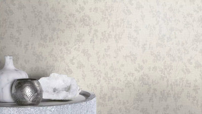 Wallpaper with twigs on textile background and gentle shine, gray, 653861 rasch