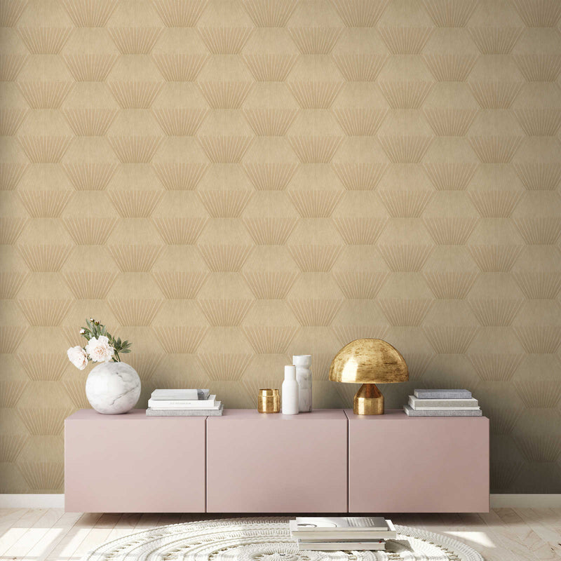 Wallpapers Art Deco Style and Metallic Shine, Gold Color AS 382044
