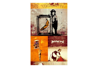 Tapetes - Banksy kolāža dzeltenā un sarkanā krāsā, 89159 G ART