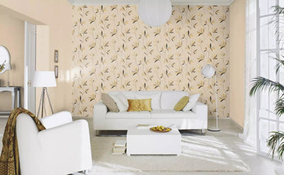 Wallpaper Rasch with elegant textile texture and leaves, brown, 634082 rasch