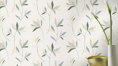 Wallpaper Rasch with elegant textile texture and leaves in cream, 634075 rasch