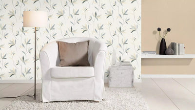 Wallpaper Rasch with elegant textile texture and leaves in cream, 634075 rasch