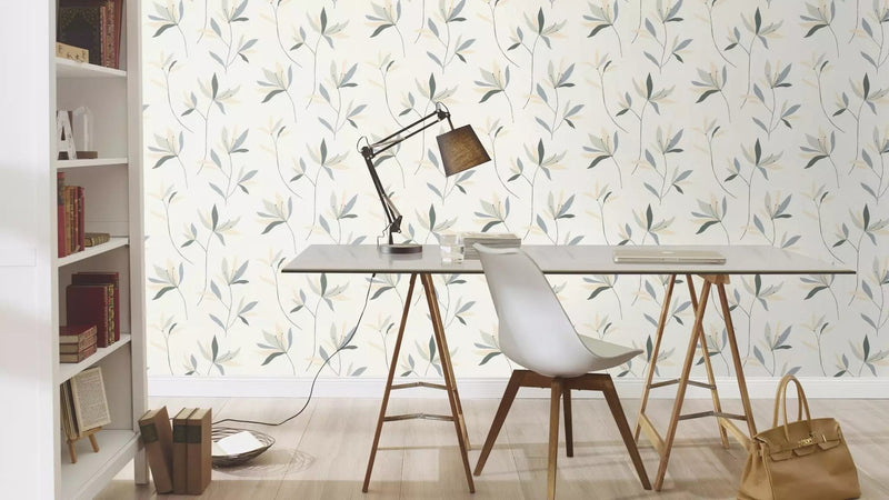 Wallpaper Rasch with elegant textile texture and leaves in cream, 634075 rasch