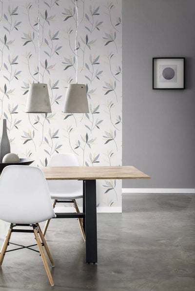 Wallpaper Rasch with elegant textile texture and leaves in cream, 634075 rasch