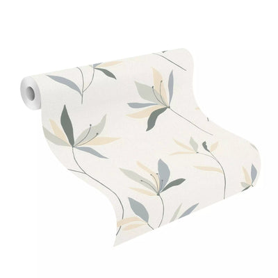 Wallpaper Rasch with elegant textile texture and leaves in cream, 634075 rasch