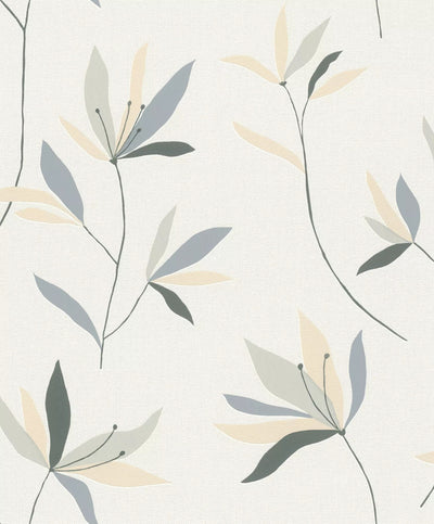 Wallpaper Rasch with elegant textile texture and leaves in cream, 634075 rasch