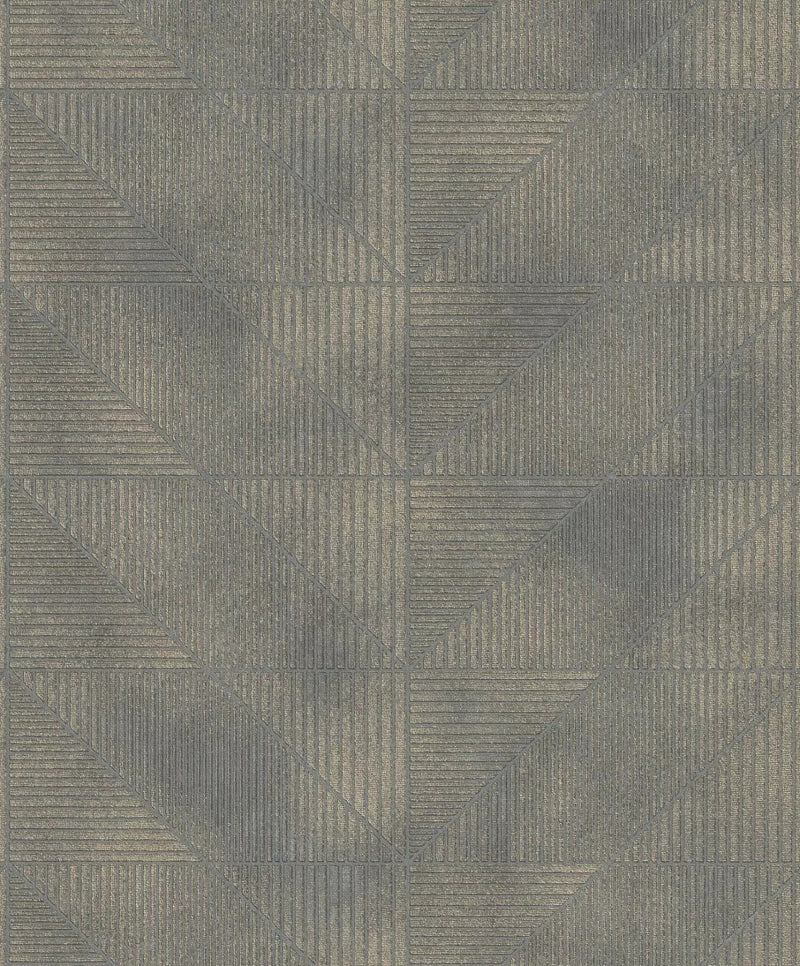 Wallpaper with geometric pattern and fine glow, dark gray, 653946 rasch