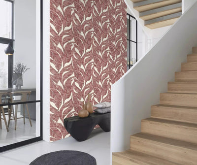 Wallpaper RASCH with leaves in red, 653441, Welcome Home RASCH