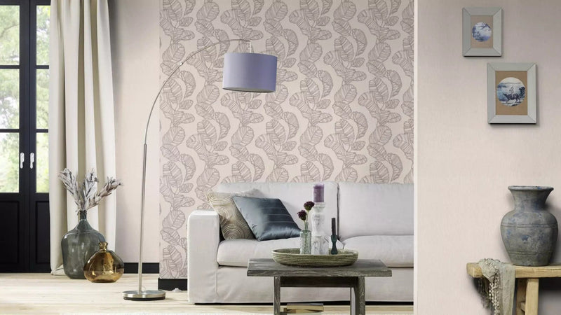 Wallpaper Rasch - with pearl leaf motif and texture, beige, 822632 rasch