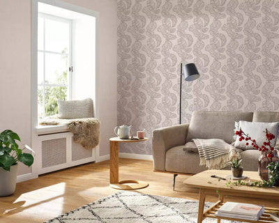 Wallpaper Rasch - with pearl leaf motif and texture, beige, 822632 rasch