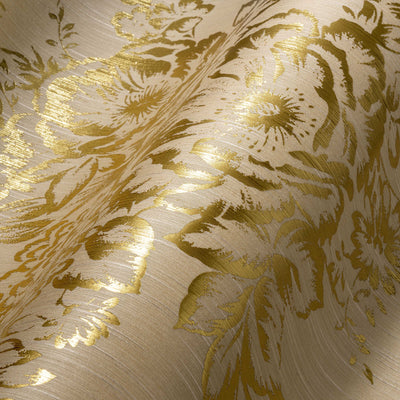 Textile with golden flower pattern - gold, cream - 306573 AS Creation