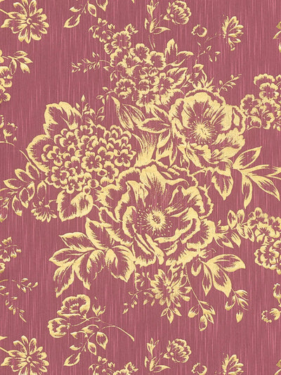 Textile with golden flower pattern - gold, red - 306576 AS Creation