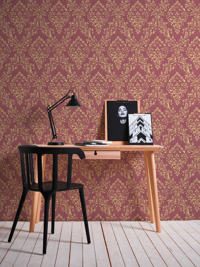 Textile wallpaper with a classic ornament in red and gold - 306596 AS Creation