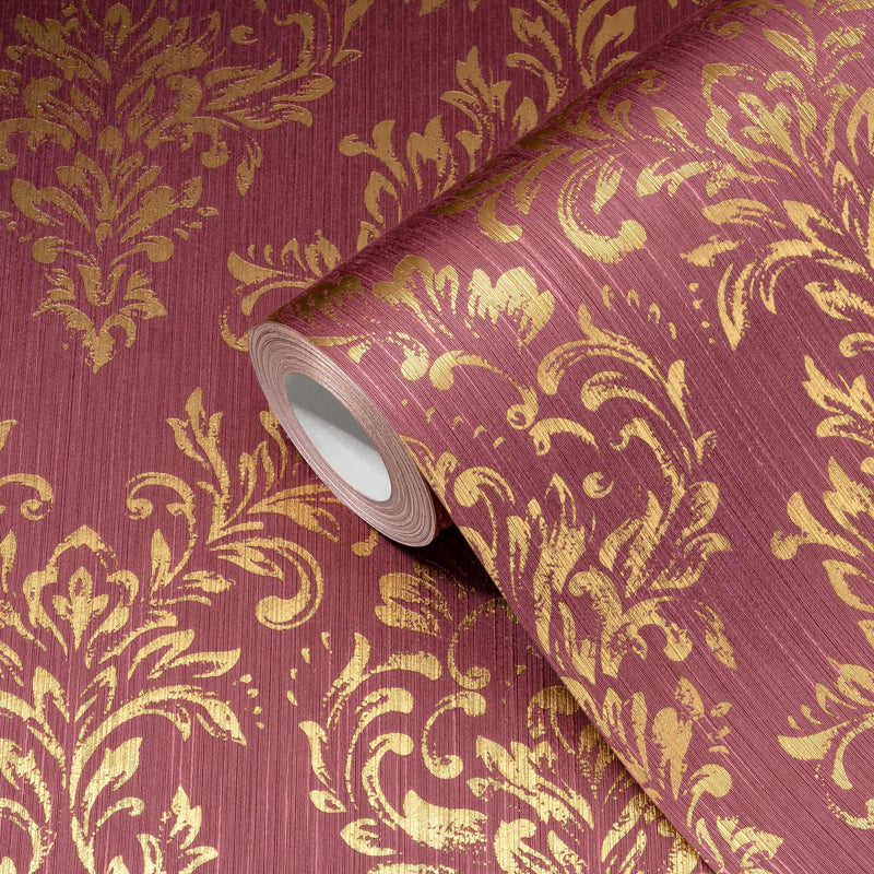 Textile wallpaper with a classic ornament in red and gold - 306596 AS Creation