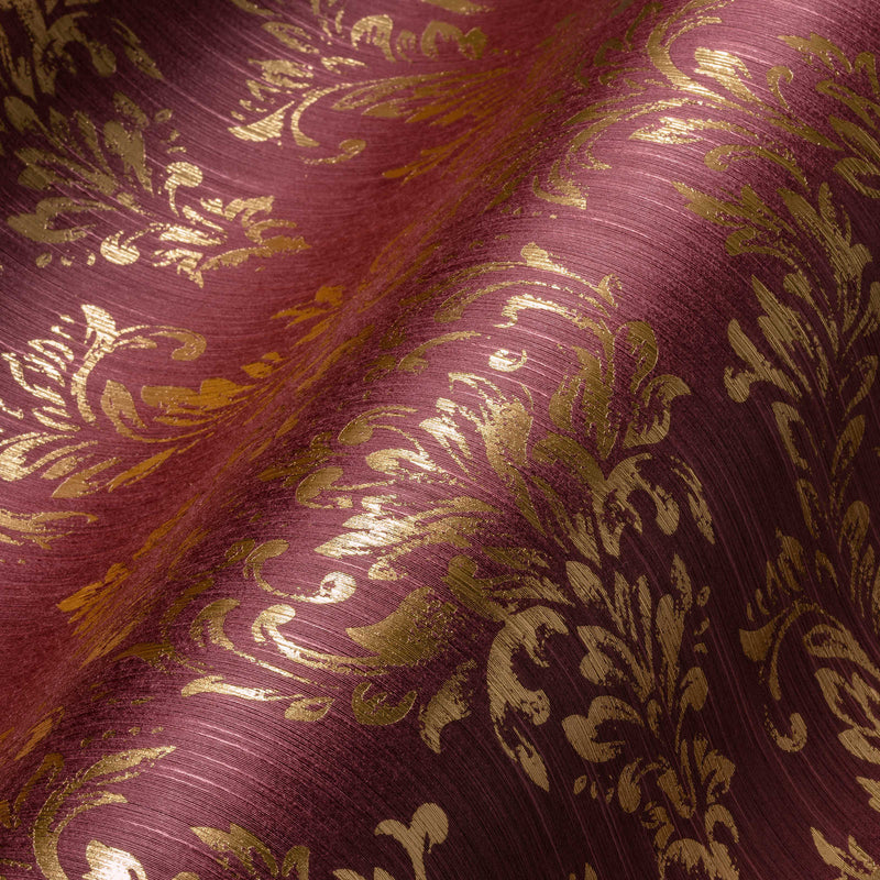 Textile wallpaper with a classic ornament in red and gold - 306596 AS Creation