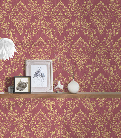 Textile wallpaper with a classic ornament in red and gold - 306596 AS Creation