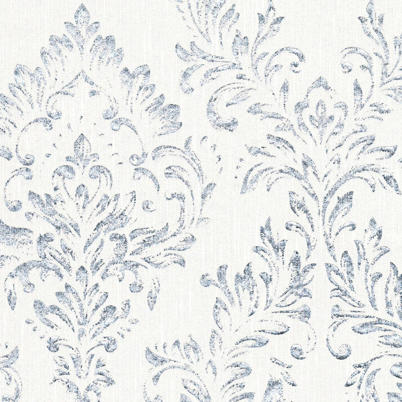 Textile wallpaper with classic ornament - silver, white - 306591 AS Creation