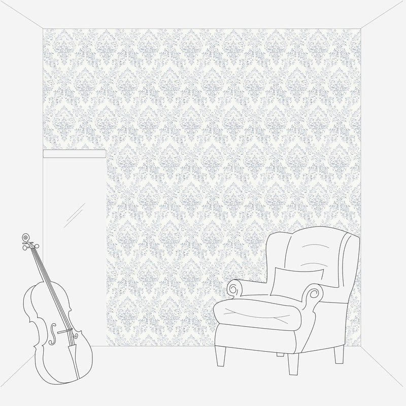 Textile wallpaper with classic ornament - silver, white - 306591 AS Creation