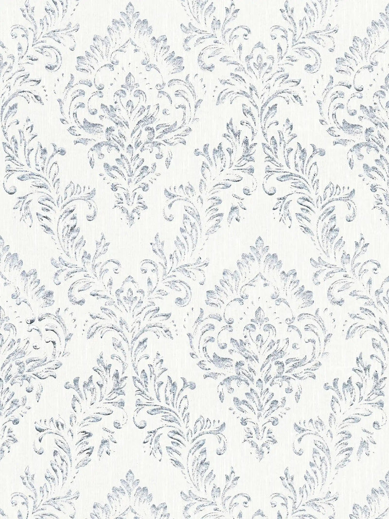 Textile wallpaper with classic ornament - silver, white - 306591 AS Creation