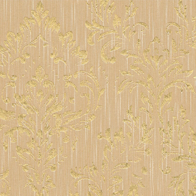 Textile wallpaper with a classic ornament in gold tones -306594 AS Creation