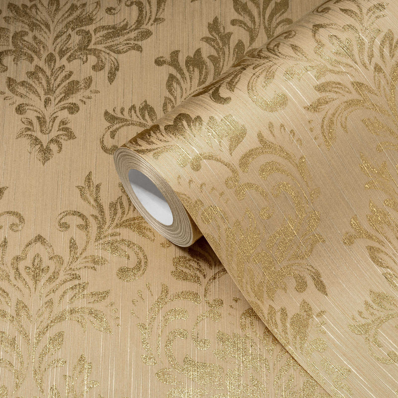 Textile wallpaper with a classic ornament in gold tones -306594 AS Creation