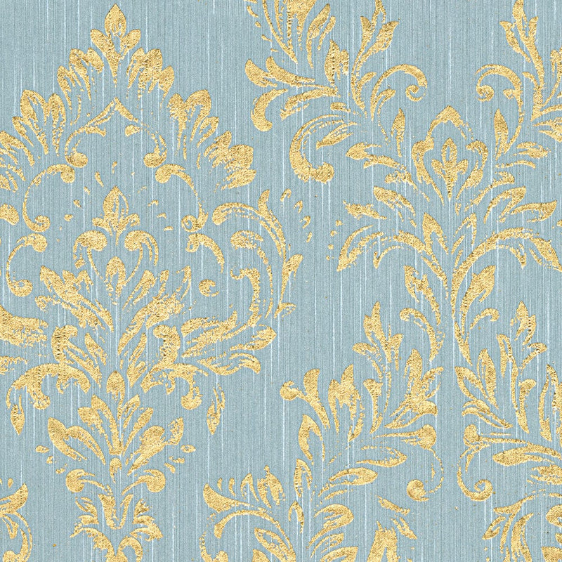 Textile wallpaper with classic ornament - blue and gold, 306595 AS Creation