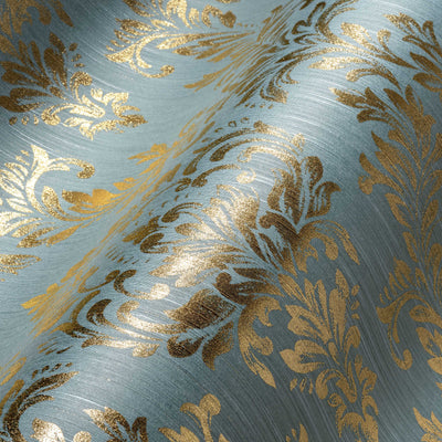 Textile wallpaper with classic ornament - blue and gold, 306595 AS Creation